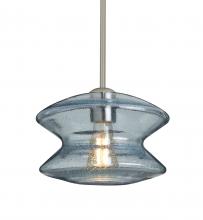 Besa Lighting 1TT-ZENBL-EDIL-SN - Besa, Zen Stem Pendant, Blue Bubble, Satin Nickel Finish, 1x8W LED Filament