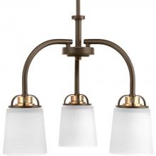 Progress P400008-020 - West Village Collection Three-Light Antique Bronze Etched Double Prismatic Glass Farmhouse Chandelie