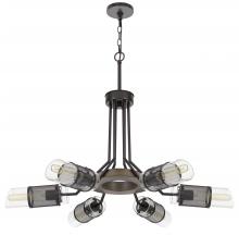 CAL Lighting FX-3754-6 - 60W x 6 Savona pine wood/metal chandelier with double layer glass/metal mesh shade.