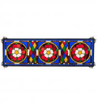 Meyda White 232860 - 33" Wide X 10" High Tudor Trio Stained Glass Transom Window