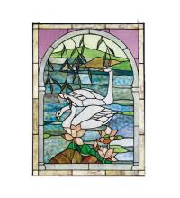 Meyda White 23868 - 22" Wide X 30" High Swans Stained Glass Window